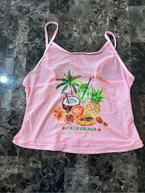 SHEIN Pink Tropical Fruit Graphic Cami Tank